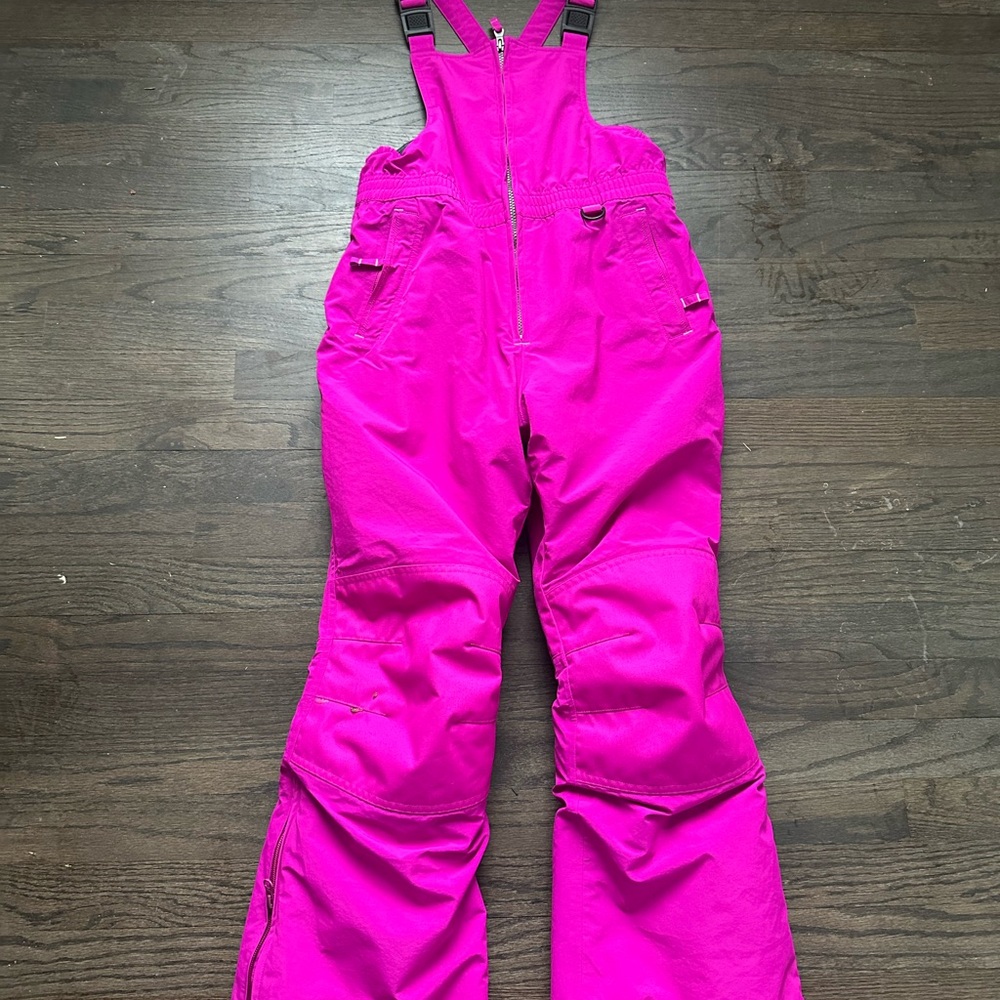 Lands' End Kids Waterproof Fuchsia Snow Bib Overalls 10